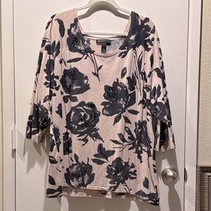 INC Black Floral 3/4 Sleeve Sweater